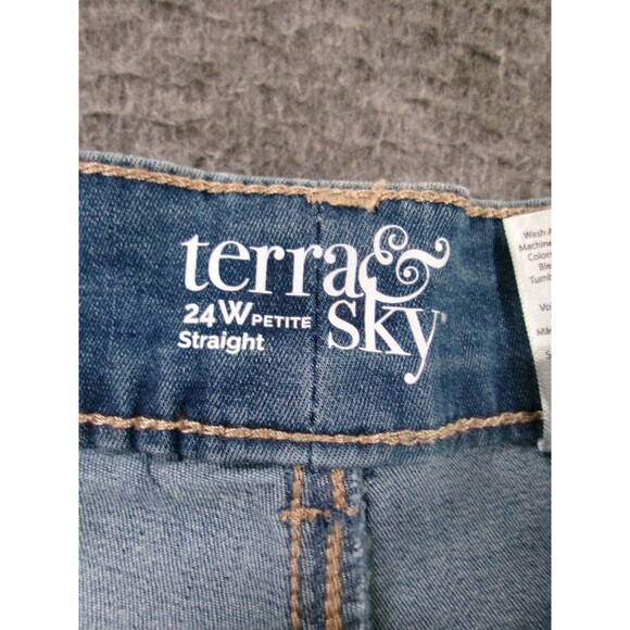Terra Sky Jeans Women 24W Petite Blue Regular Straight High Rise Tummy Control - Picture 11 of 16
